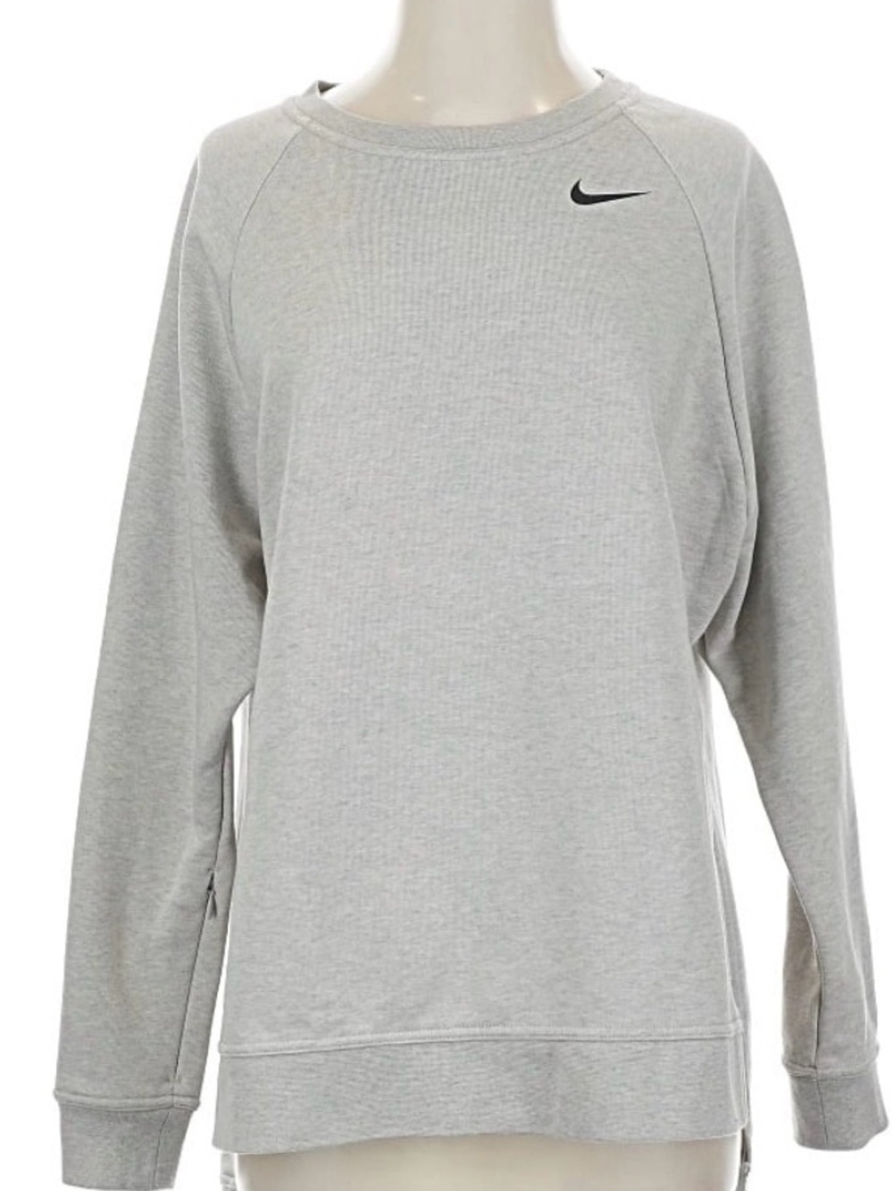 Nike Women's Light Heather Gray Crew Sweatshirt with Black Swoosh